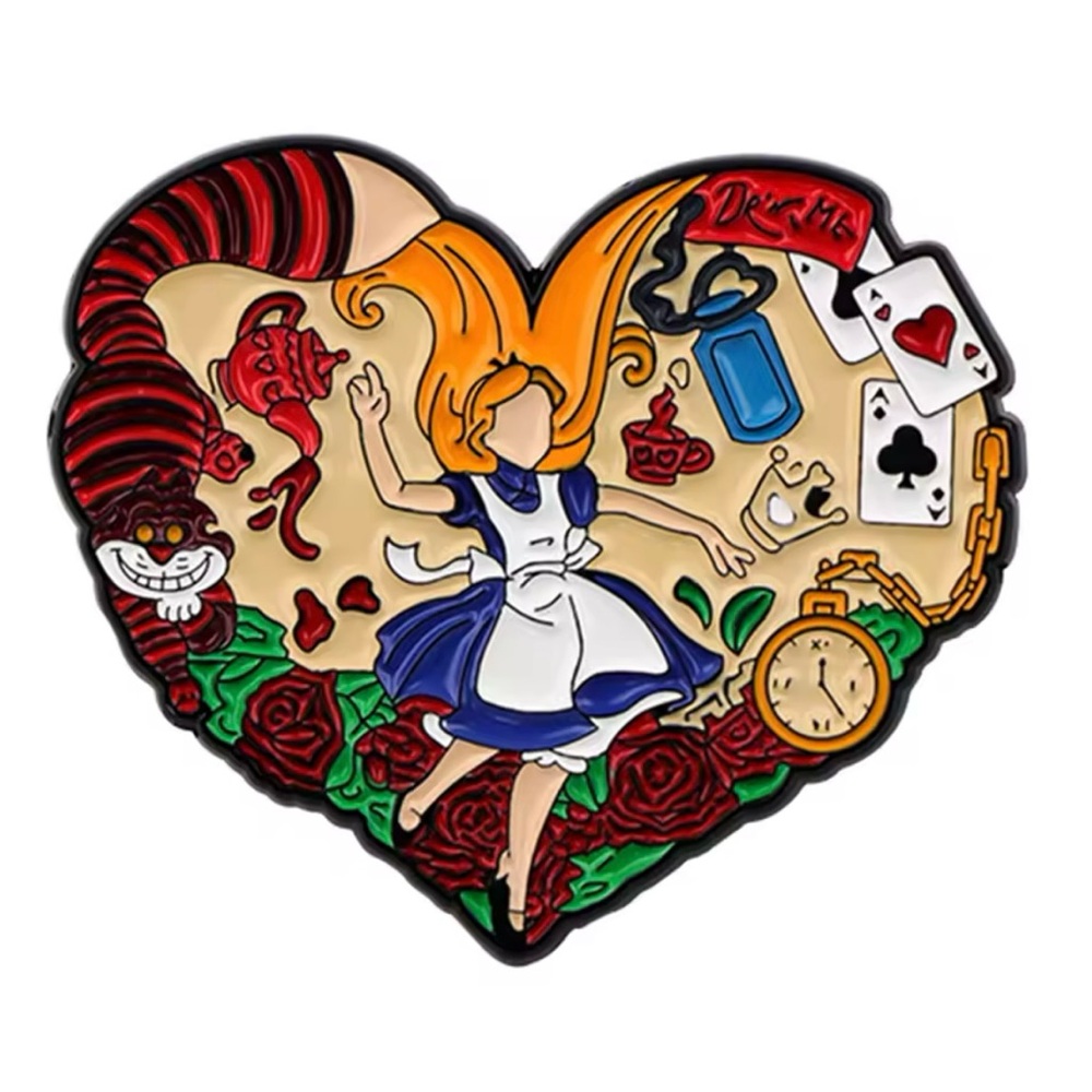 Heart-Shaped Alice in Wonderland Enamel Pin